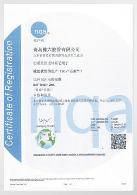 Certificado de la manguera de succión y descarga de materiales