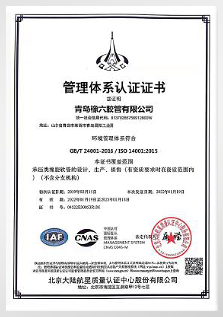Certificado de manguera de vapor